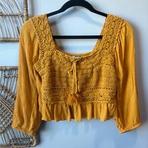 American Eagle | Boho | Mustard Crochet Detail Women's Crop Top | Size XS